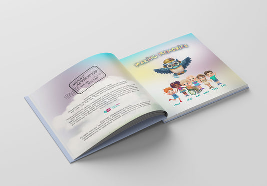 Open children's picture book from Nana's Adventures series showing inside pages with colorful characters and story text